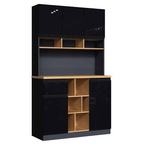 Meuble De Cuisine Moderne 105×45×185 Cm, Buffet Haut, Rangements et Tiroir, Noir