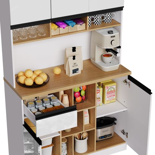 Meuble De Cuisine Moderne 105×45×185 Cm, Buffet Haut, Rangements et Tiroir,blanc