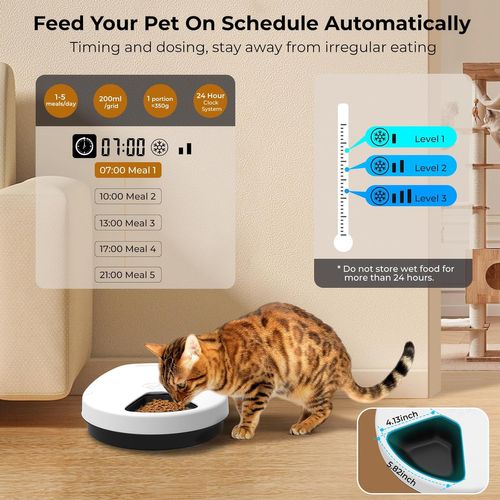 Distributeur Automatique Pour Chats Et Chiens Avec Fonction De Conservation, 5 Repas Programmables