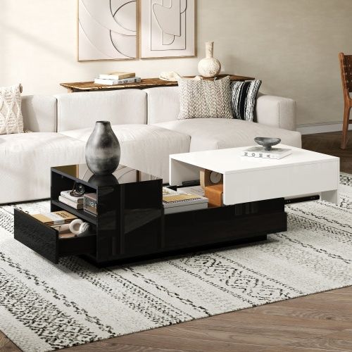 Table De Salon,table D'appoint Avec Plateau Coulissant,table Géométrique,grand Espace De Rangement