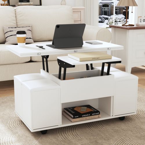 Table Basse Multifonctionnelle à Hauteur Réglable – Plateau Extensible De Grande Capacité