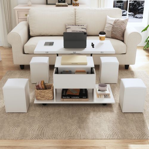 Table Basse Multifonctionnelle à Hauteur Réglable – Plateau Extensible De Grande Capacité