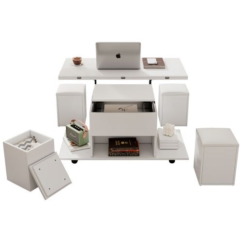 Table Basse Multifonctionnelle à Hauteur Réglable – Plateau Extensible De Grande Capacité