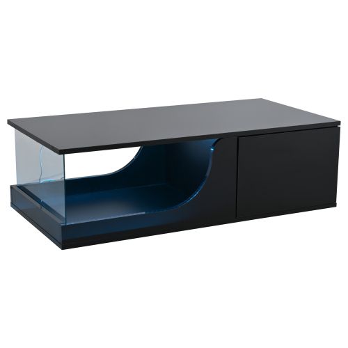 Table Basse, Table De Salon Avec Deux Tiroirs, Table De Salon En Mdf, Table Basse Avec Éclairage LED