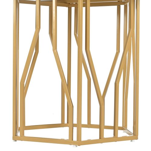 Table à Manger Hexagonale En Marbre Avec Piètement En Métal Doré