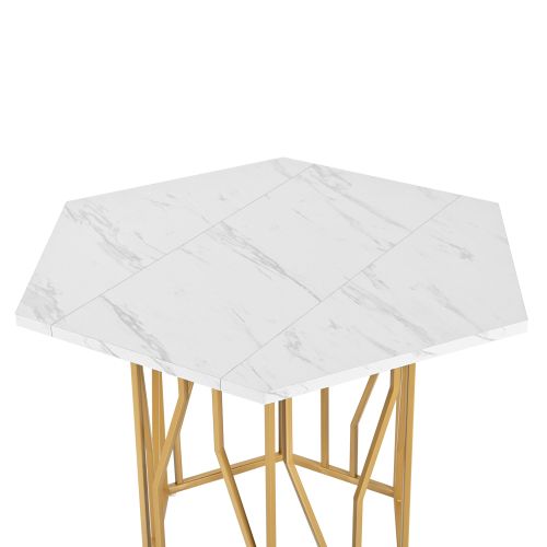 Table à Manger Hexagonale En Marbre Avec Piètement En Métal Doré