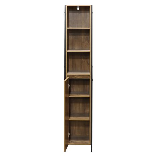 Armoire Haute Effet Bois Mango 30x28x167,5 Cm, Cadre Métal Noir, Avec Portes Et Étagères