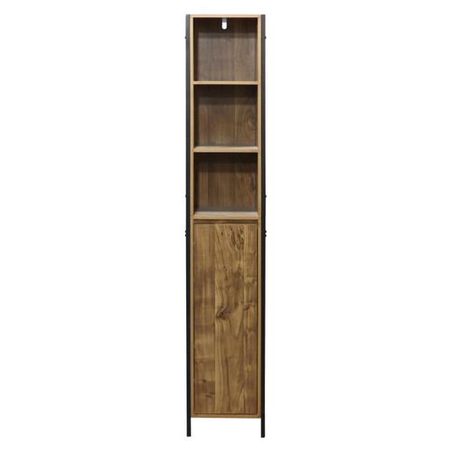 Armoire Haute Effet Bois Mango 30x28x167,5 Cm, Cadre Métal Noir, Avec Portes Et Étagères
