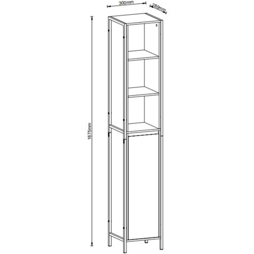 Armoire Haute Effet Bois Mango 30x28x167,5 Cm, Cadre Métal Noir, Avec Portes Et Étagères