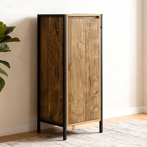 Meuble De Rangement Indépendant Effet Bois Mango 30x28x80 Cm, Cadre Métal Noir