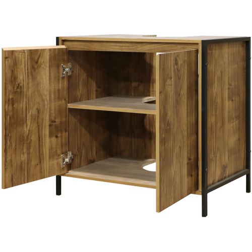 Meuble De Salle De Bain Effet Bois Mango 70x40x65 Cm, Cadre Métal Noir, Style Industriel