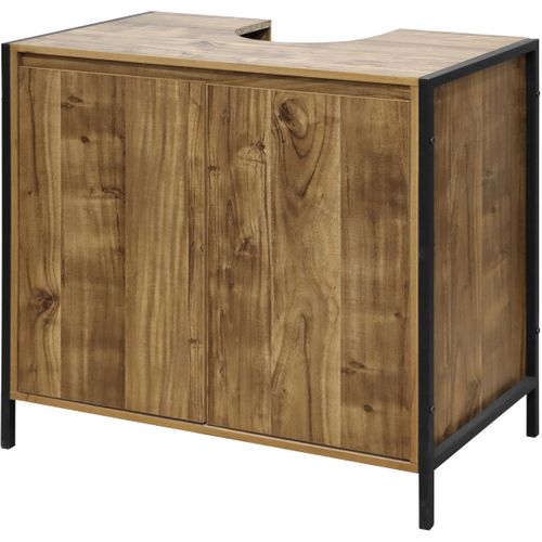 Meuble De Salle De Bain Effet Bois Mango 70x40x65 Cm, Cadre Métal Noir, Style Industriel