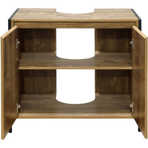 Meuble De Salle De Bain Effet Bois Mango 70x40x65 Cm, Cadre Métal Noir, Style Industriel