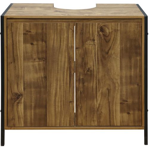 Meuble De Salle De Bain Effet Bois Mango 70x40x65 Cm, Cadre Métal Noir, Style Industriel