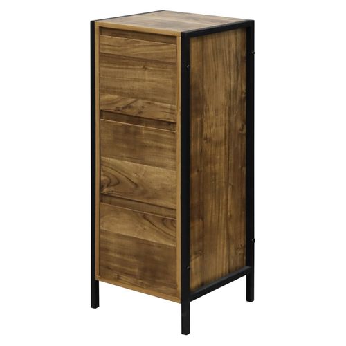 Meuble à 3 Tiroirs Effet Bois Mango 30x30x80 Cm, Cadre Métal Noir, Style Industriel
