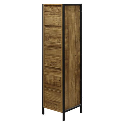 Meuble Haut à 5 Tiroirs Effet Bois Mango 30x30x125,4 Cm, Cadre Métal Noir Industriel