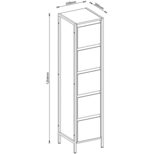 Meuble Haut à 5 Tiroirs Effet Bois Mango 30x30x125,4 Cm, Cadre Métal Noir Industriel