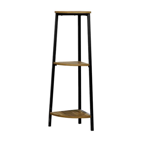Étagère D’angle 3 Niveaux Effet Bois Mango 23x23x76 Cm, Cadre Métal Noir Industriel