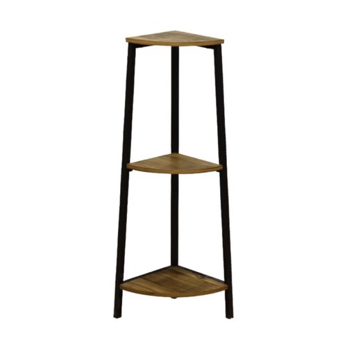 Étagère D’angle 3 Niveaux Effet Bois Mango 23x23x76 Cm, Cadre Métal Noir Industriel