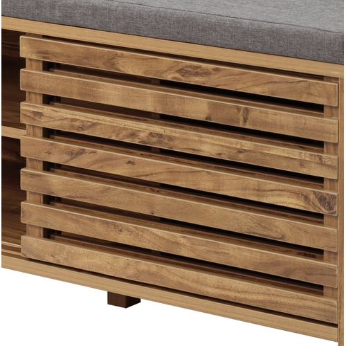 Banc à Chaussures Design Grille 112,4x43,5x51 CM, Assise Grise, Rangement Entrée