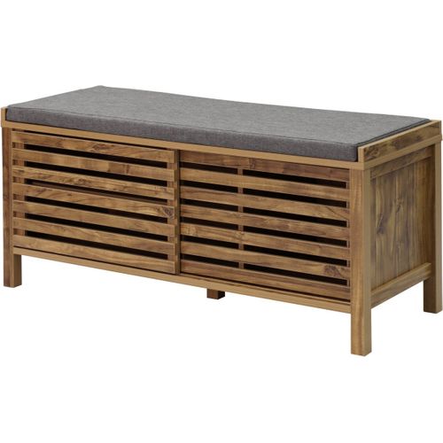 Banc à Chaussures Design Grille 112,4x43,5x51 CM, Assise Grise, Rangement Entrée