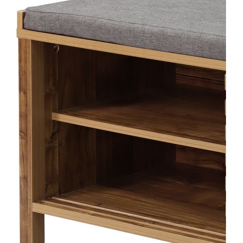 Banc à Chaussures Design Grille 112,4x43,5x51 CM, Assise Grise, Rangement Entrée