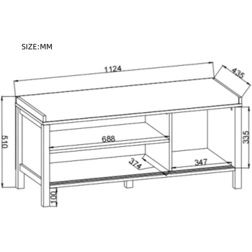 Banc à Chaussures Design Grille 112,4x43,5x51 CM, Assise Grise, Rangement Entrée