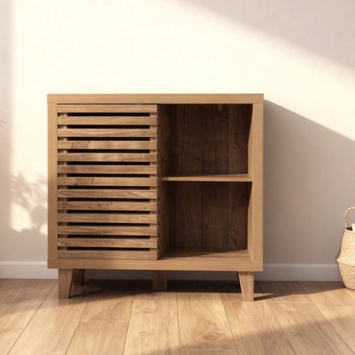 Buffet Compact 80x29x88,7 Cm Effet Bois, Mdf Et Pb, Portes à Grille, Rangement Pratique