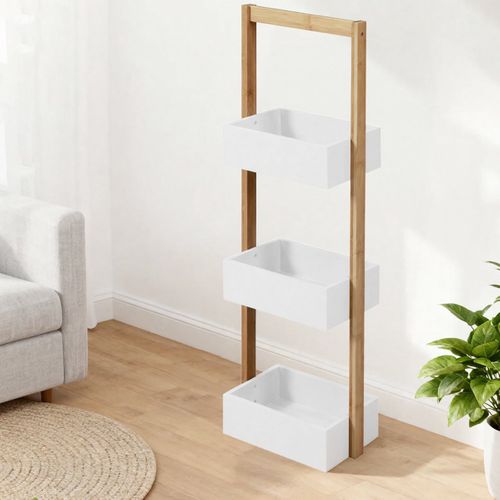 Étagère De Salle De Bain à Trois Niveaux En Bambou - Blanc, 28 X 18 X 84,5 Cm