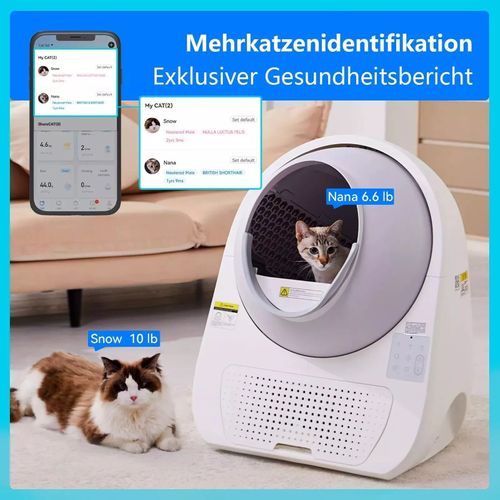 Bac à Litière Électrique Pour Chat 57l, Multi-chats, Suivi Santé, App Wi-fi