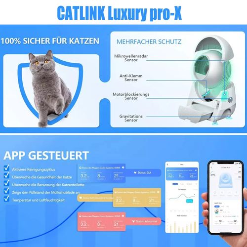 Bac à Litière Électrique Pour Chat 57l, Multi-chats, Suivi Santé, App Wi-fi