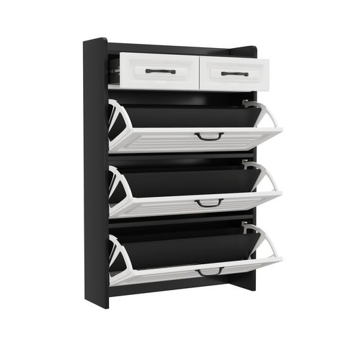 Meuble à Chaussures 80x23,5x131 Cm, 3 Portes Basculantes, 2 Tiroirs– Entrée Moderne