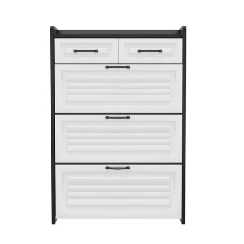 Meuble à Chaussures 80x23,5x131 Cm, 3 Portes Basculantes, 2 Tiroirs– Entrée Moderne