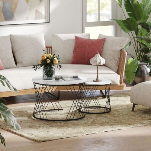 Table Basse En Deux Parties En Aggloméré Aspect Marbre Avec Structure Métallique