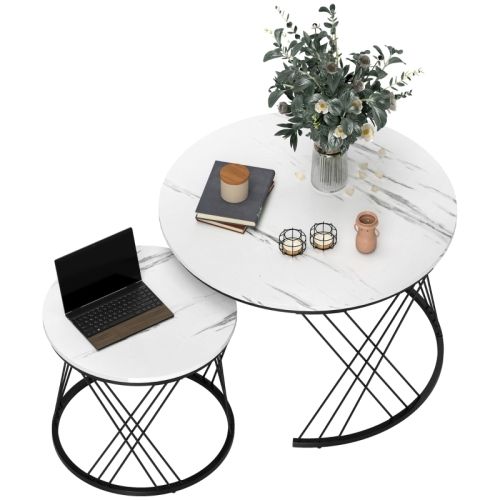 Table Basse En Deux Parties En Aggloméré Aspect Marbre Avec Structure Métallique