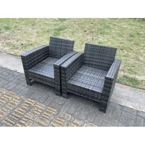 2 PC Fauteuil De Jardin En Rotin Gris Foncé Mixte