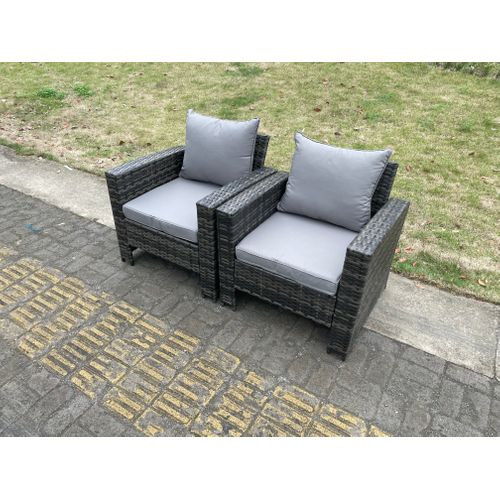 2 PC Fauteuil De Jardin En Rotin Gris Foncé Mixte