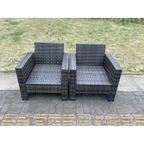 2 PC Fauteuil De Jardin En Rotin Gris Foncé Mixte