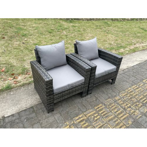 2 PC Fauteuil De Jardin En Rotin Gris Foncé Mixte