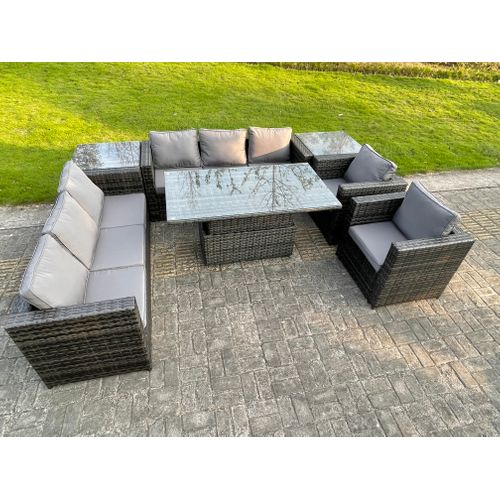 Salon De Jardin En Rotin Avec Table Élévatrice 2 Canapéss 2 Fauteuils 2 Tables D'appoint