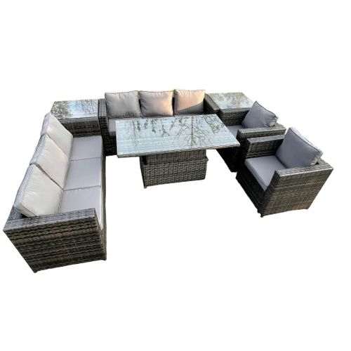 Salon De Jardin En Rotin Avec Table Élévatrice 2 Canapéss 2 Fauteuils 2 Tables D'appoint