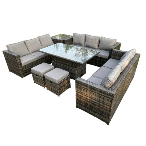 Salon De Jardin En Rotin Avec Table Élévatrice 3 Canapés Table D'appoint Mélange Gris Foncé