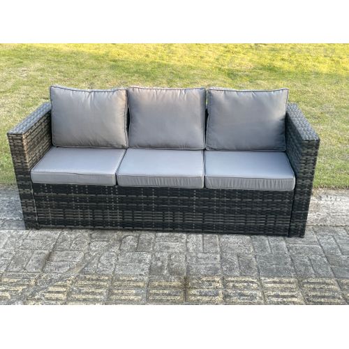 Salon De Jardin En Rotin Avec Table Élévatrice 3 Canapés Table D'appoint Mélange Gris Foncé