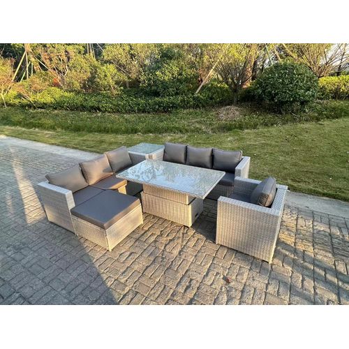 Salon De Jardin Exterieur Table à Manger Réglable En Hauteur Ave Canapé Fauteuil Table D'appoint