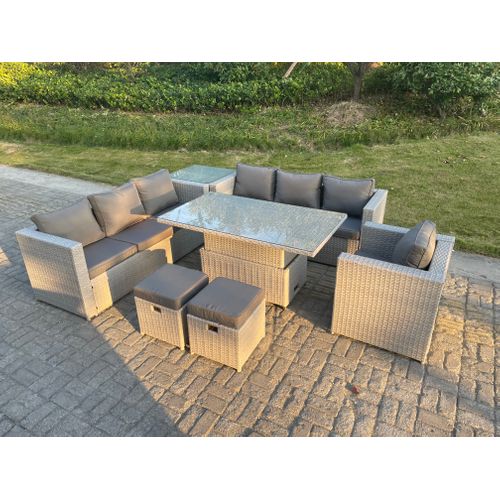 Salon De Jardin Exterieur Table à Manger Réglable En Hauteur Ave Canapé Fauteuil Petit Tabourets