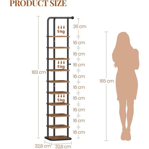 Étagère à Chaussures,étagère à Chaussures à 10 Niveaux, Porte-chaussures Avec 2 Crochets, Réglable