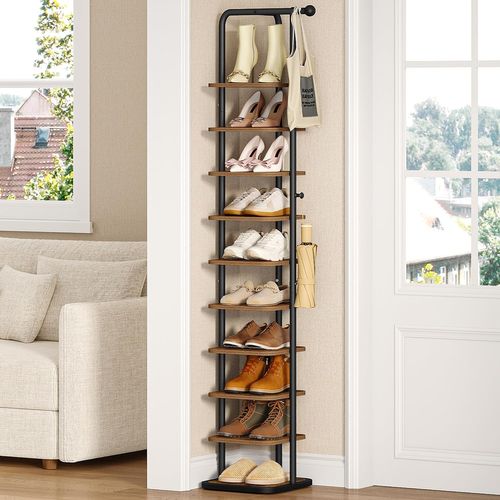 Étagère à Chaussures,étagère à Chaussures à 10 Niveaux, Porte-chaussures Avec 2 Crochets, Réglable