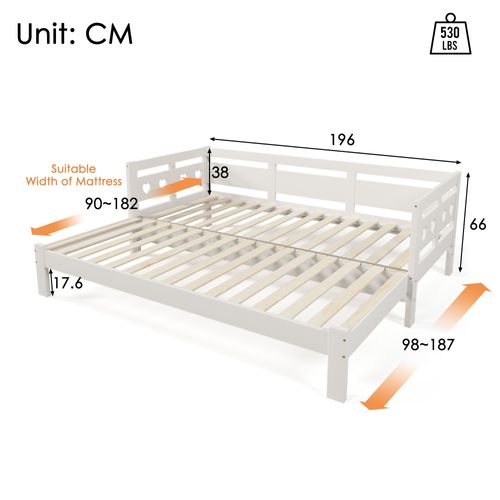 Lit Enfant Lit Gigogne 90x190 Cm En Forme De Cœur, Bois, Blanc