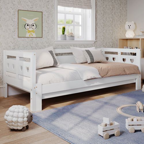 Lit Enfant Lit Gigogne 90x190 Cm En Forme De Cœur, Bois, Blanc