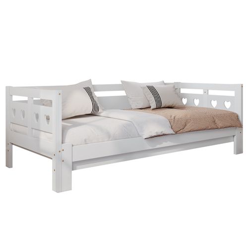 Lit Enfant Lit Gigogne 90x190 Cm En Forme De Cœur, Bois, Blanc